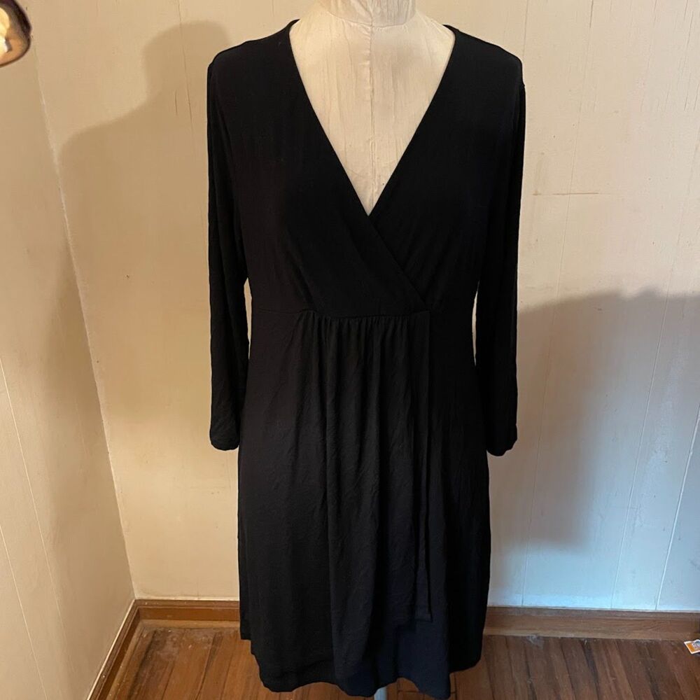 SOMA INTIMATES Mock Wrap LOUNGE DRESS Long Sleeve L Black Super Soft